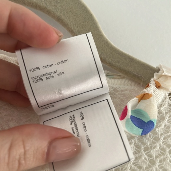 VINTAGE CHANEL 2004 White Cotton Crochet Long Sleeve Top with Silk Accents - Picture 4 of 11